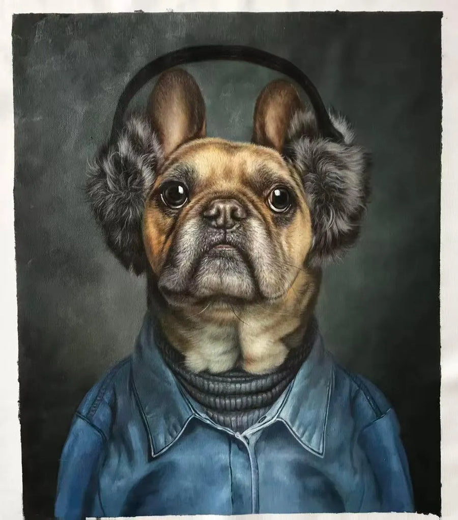 Review card about a bulldog portrait