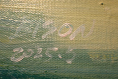 Close-up of the signature and painted surface on a custom contemporary pet portrait
