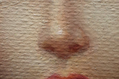 Close-up of a painted nose with layered skin-tone brushwork
