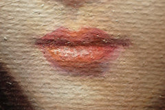 Close-up of painted lips with layered skin-tone brushwork