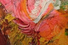 Close-up of pink, orange and white impasto texture in an abstract pet portrait