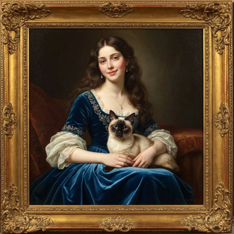 Portrait of Sophia with her Siamese cat